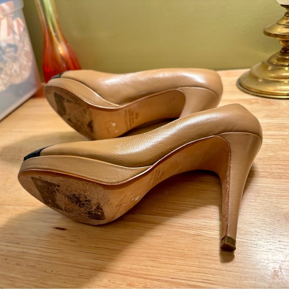 Max Studio Leather Peep-toe Heels Nude/Black Platform Womens Size 4.5M - Picture 10 of 10